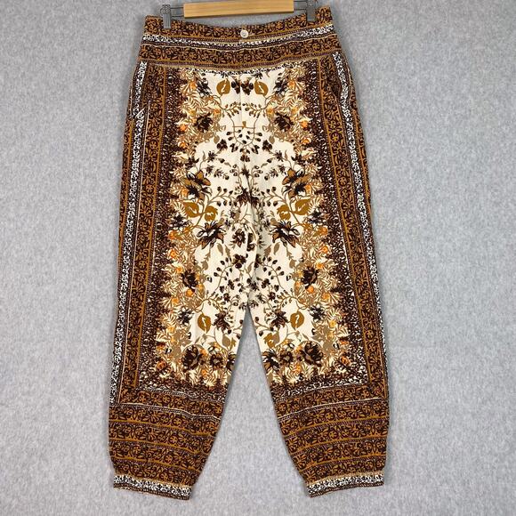 Anthropologie Printed Floral Linen Blend High Waisted Joggers Size 8 - Picture 2 of 10